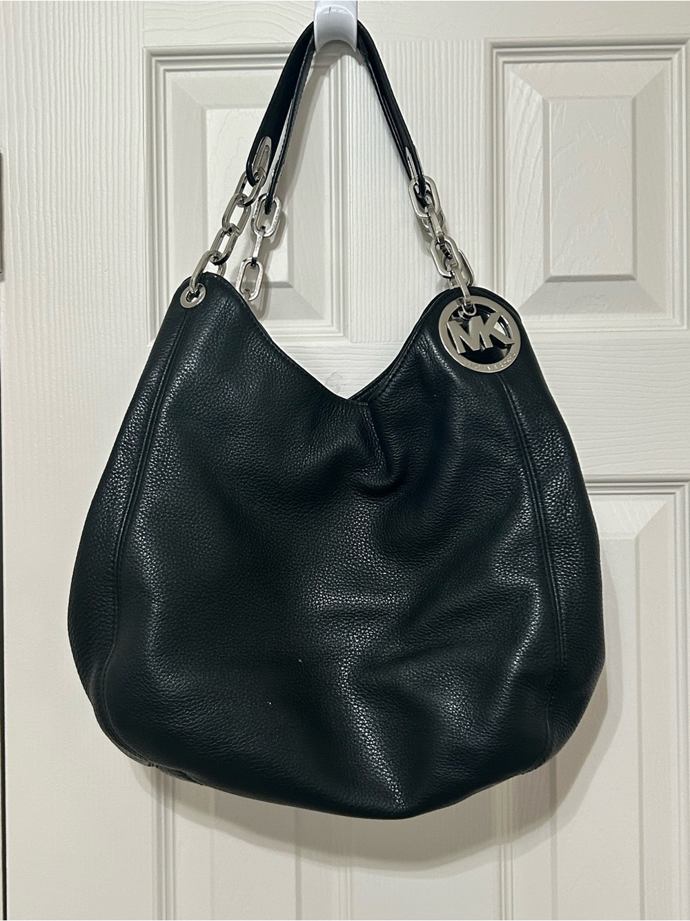 Michael Kors Fulton Black Large Shoulder Bag with Silver hardware